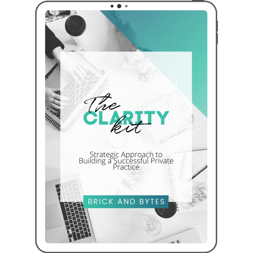 Cover of the clarity kit, one of the workbooks created by Brick and bytes to help coaches in their website creation process